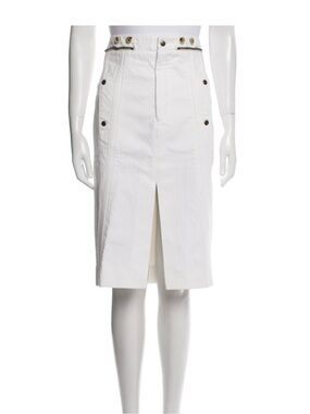 Chloé White Denim Midi Pencil Skirt with Front Vent and Button Accents
